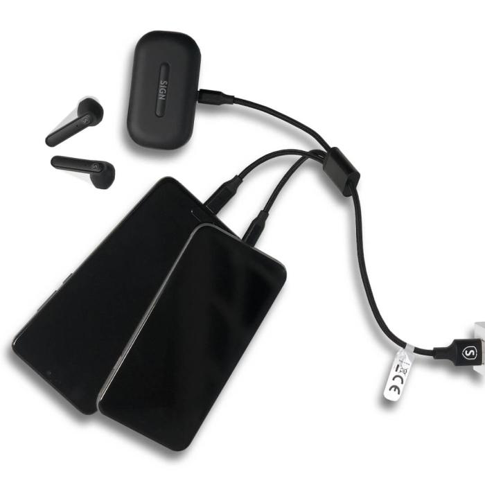 SiGN - SiGN 3in1 Kabel 0,25m - Lightning, USB-C, Micro-USB 5V, 3A - Svart