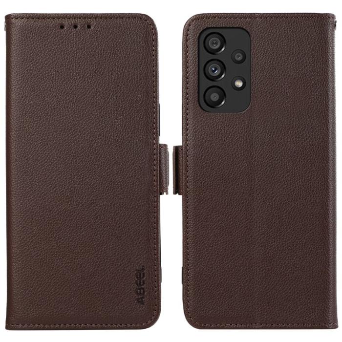 ABEEL - ABEEL Samsung Galaxy A53 5G Plånboksfodral Konstläder RFID Skydd Brun