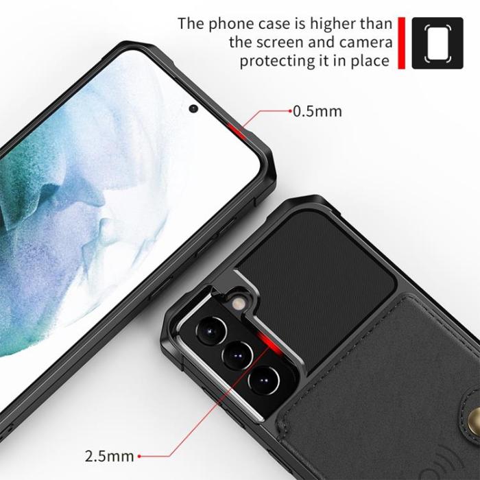 A-One Brand - ZM03 Läder Korthållare till Skal Galaxy S22 5G - Svart