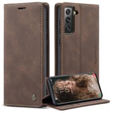 Caseme - CASEME Series Konstl&auml;der Pl&aring;nboksfodral Mobilskal f&ouml;r Samsung Galaxy S21 Brun