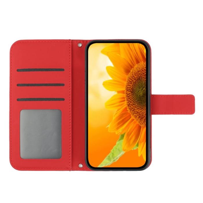OEM - Samsung Galaxy S26 Plånboksfodral Konstläder Solrostryck - Röd
