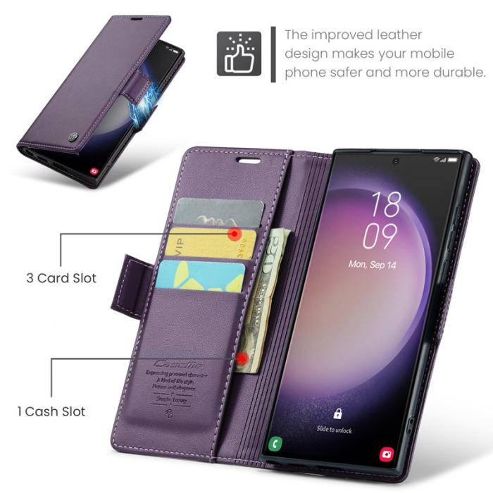 Caseme - CASEME Samsung Galaxy S24 Ultra Plånboksfodral Konstläder RFID-Skydd Lila
