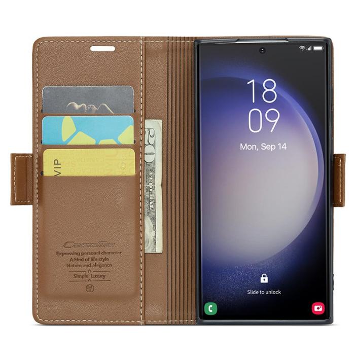 Caseme - CASEME Samsung Galaxy S24 Ultra Plånboksfodral Konstläder RFID-Skydd Brun