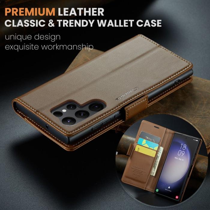 Caseme - CASEME Samsung Galaxy S24 Ultra Plånboksfodral Konstläder RFID-Skydd Brun
