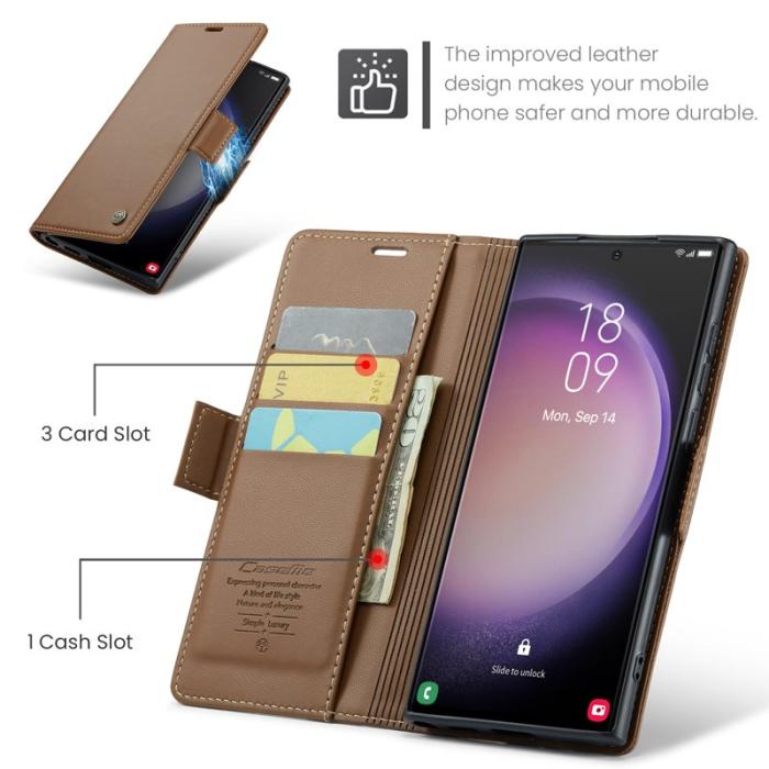 Caseme - CASEME Samsung Galaxy S24 Ultra Plånboksfodral Konstläder RFID-Skydd Brun