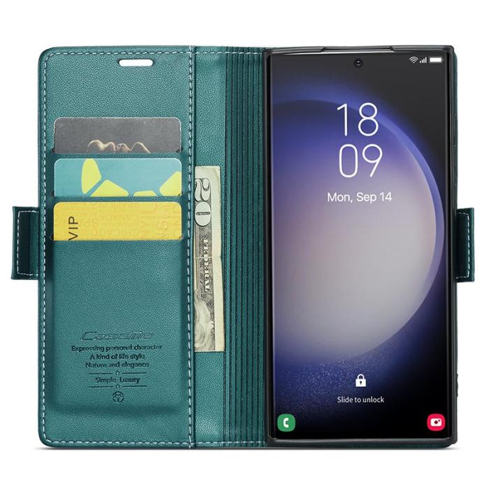 Caseme - CASEME Samsung Galaxy S24 Ultra Plånboksfodral Konstläder RFID-Skydd Grön