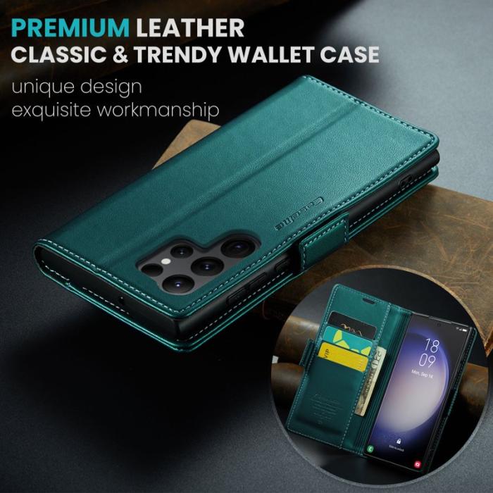 Caseme - CASEME Samsung Galaxy S24 Ultra Plånboksfodral Konstläder RFID-Skydd Grön