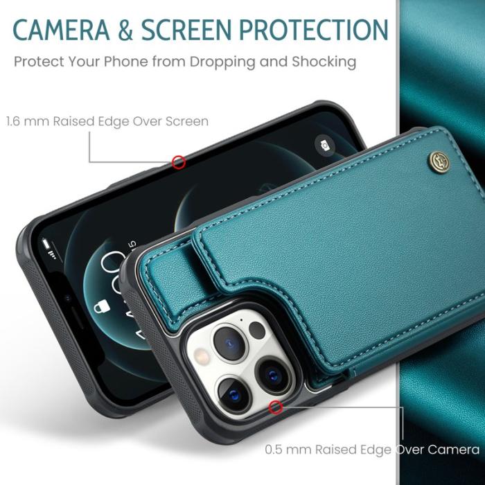 Caseme - CASEME C22 Fodral iPhone 12 Pro Max KonstLäder RFID-Skydd- Grön