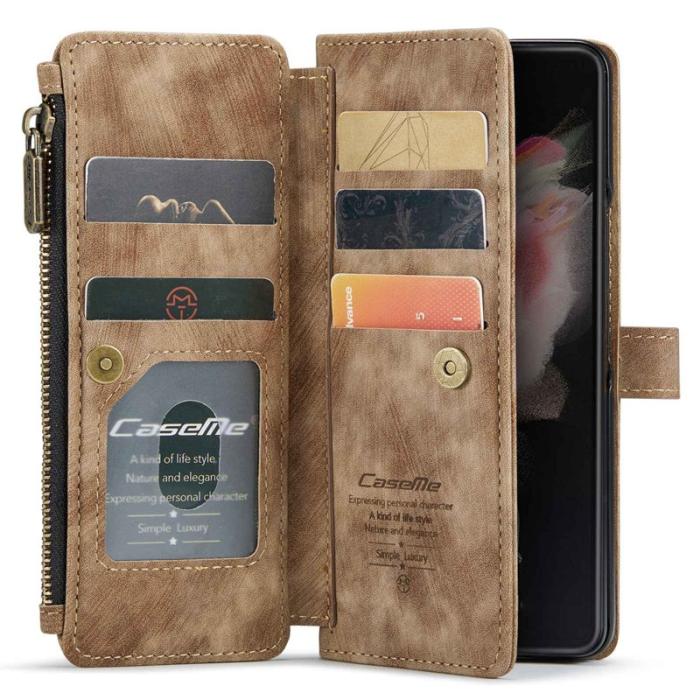Caseme - CASEME Konstläder Plånboksfodral för Samsung Galaxy Z Fold4 5G - Brun