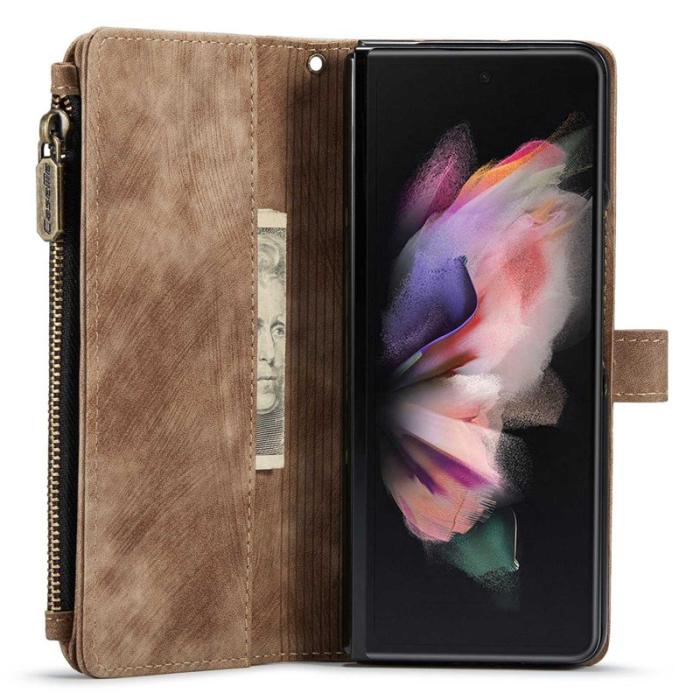 Caseme - CASEME Konstläder Plånboksfodral för Samsung Galaxy Z Fold4 5G - Brun