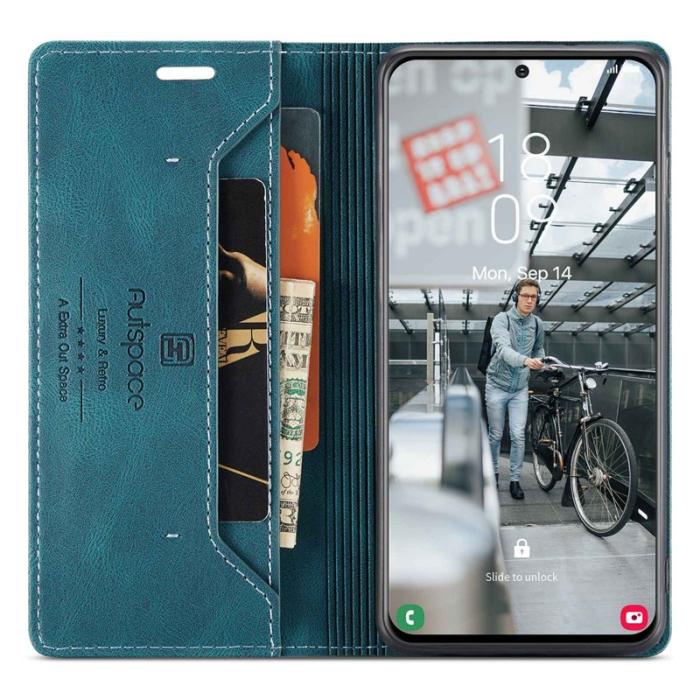 AUTSPACE - AUTSPACE A01 Plånboksfodral för Samsung Galaxy S21 FE 5G Konstläder - Blå