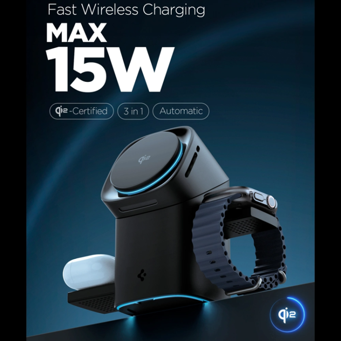 Spigen - Spigen Trådlös Laddare iPhone,Apple Watch,Airpods - Svart