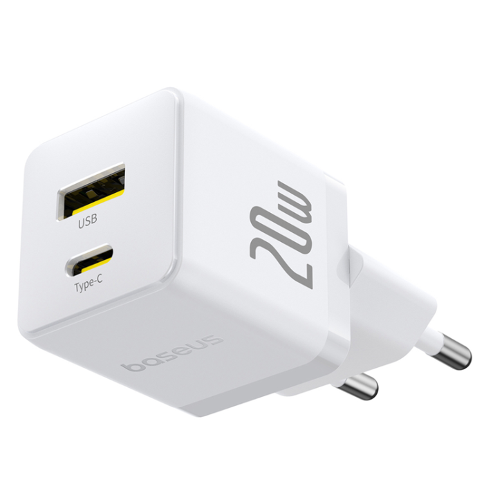 BASEUS - Baseus Snabbladdare USB-C - USB-A 20W Palm - Vit