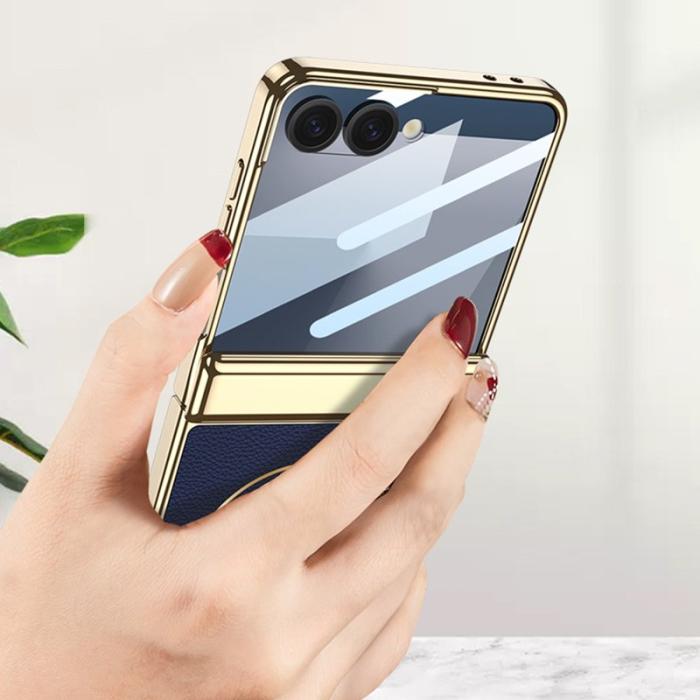 GKK - GKK Samsung Galaxy Z Flip7 Fodral - PU PC Tempered Glass - Grön