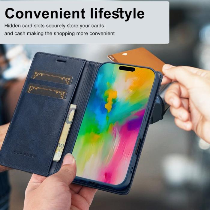 LC.imeeke - LC.IMEEKE iPhone 16 Plus Plånboksfodral Konstläder - Blå