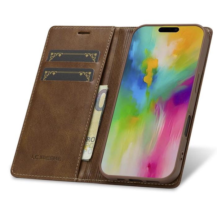 LC.imeeke - LC.IMEEKE iPhone 16 Plus Plånboksfodral Konstläder - Brun