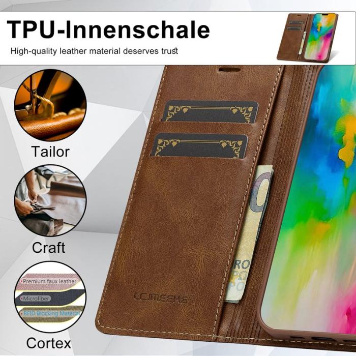 LC.imeeke - LC.IMEEKE iPhone 16 Plus Plånboksfodral Konstläder - Brun