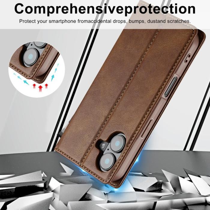 LC.imeeke - LC.IMEEKE iPhone 16 Plus Plånboksfodral Konstläder - Brun