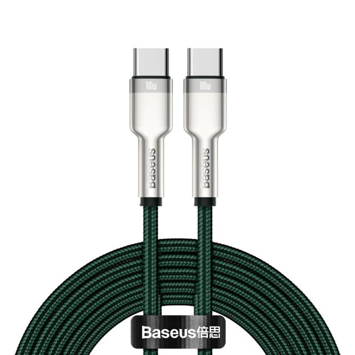 BASEUS - Baseus Cafule USB-C till USB-C kabel 100W 2m - Grön