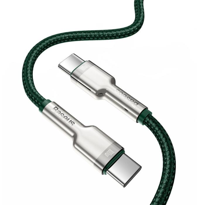 BASEUS - Baseus Cafule USB-C till USB-C kabel 100W 2m - Grön