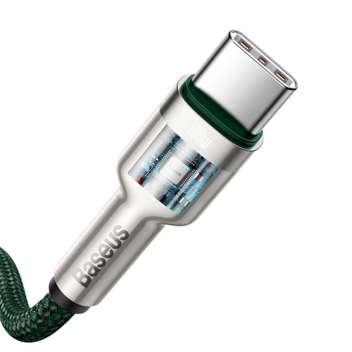 BASEUS - Baseus Cafule USB-C till USB-C kabel 100W 2m - Grön