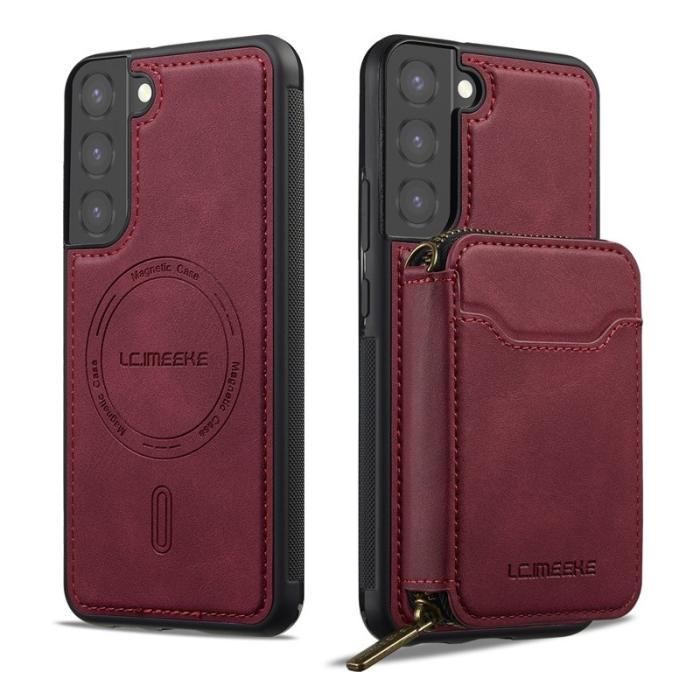 LC.imeeke - LC.IMEEKE L6 för Samsung Galaxy S21 FE 5G Konstläder Plånboksfodral - Röd