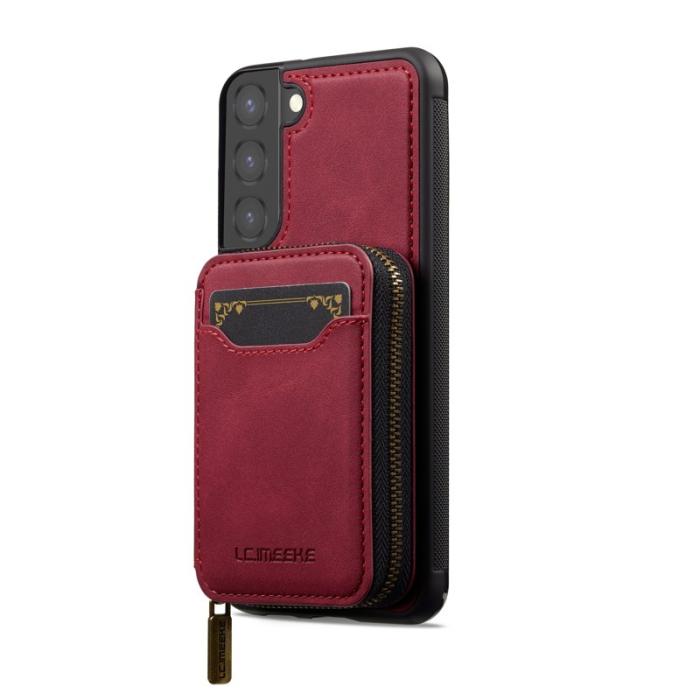 LC.imeeke - LC.IMEEKE L6 för Samsung Galaxy S21 FE 5G Konstläder Plånboksfodral - Röd