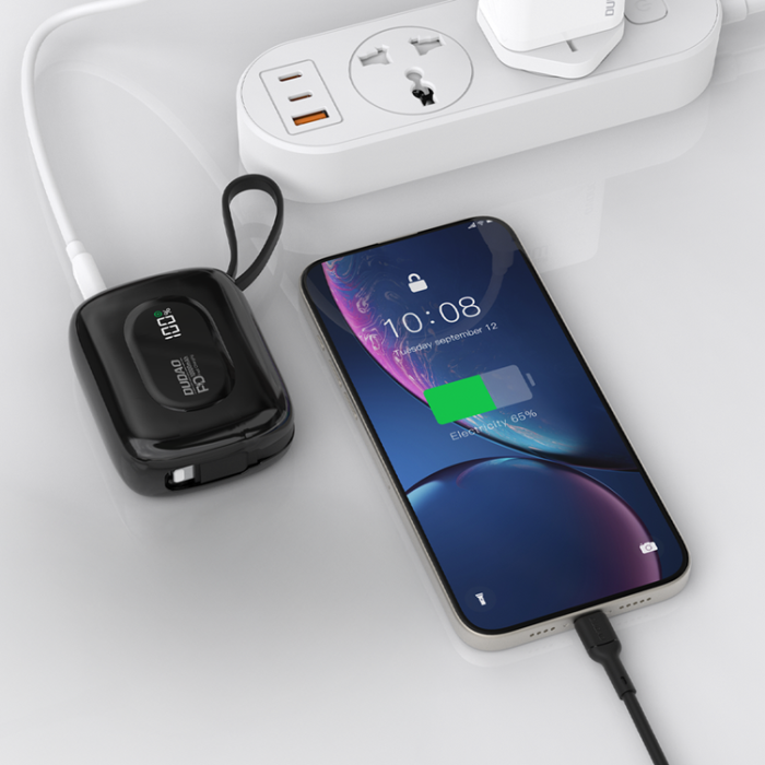 Dudao - Dudao Powerbank 10000mAh 22.5W med Inbyggda USB-C,Lightning Kablar K32