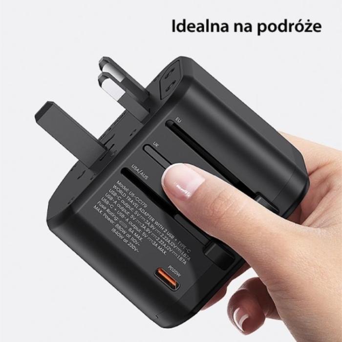 USAMS - USAMS Universal Reseladdareadapter 20W 1x USB-C 2xUSB US/AU/EU/UK T59