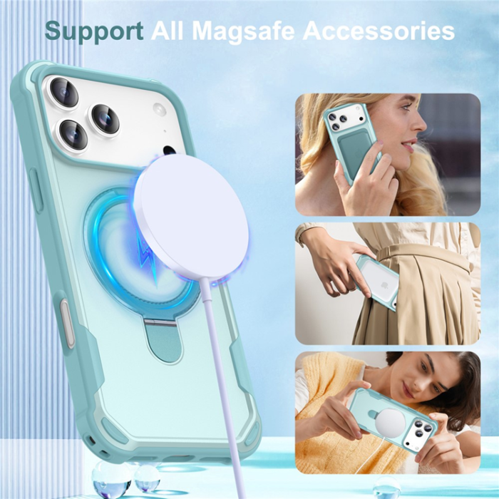 A-One Brand - iPhone 17 Pro Mobilskal MagSafe Kickstand Shockproof - Blå