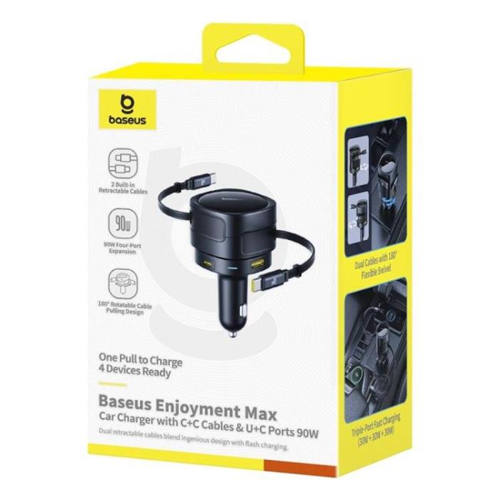 BASEUS - Baseus PD Billaddare 90W 2x USB - Svart