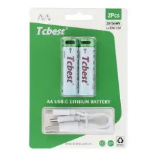 TCBEST - [2-Pack] TCBEST Uppladdningsbart Batteri R6 (AA) 950 mAh Typ-C