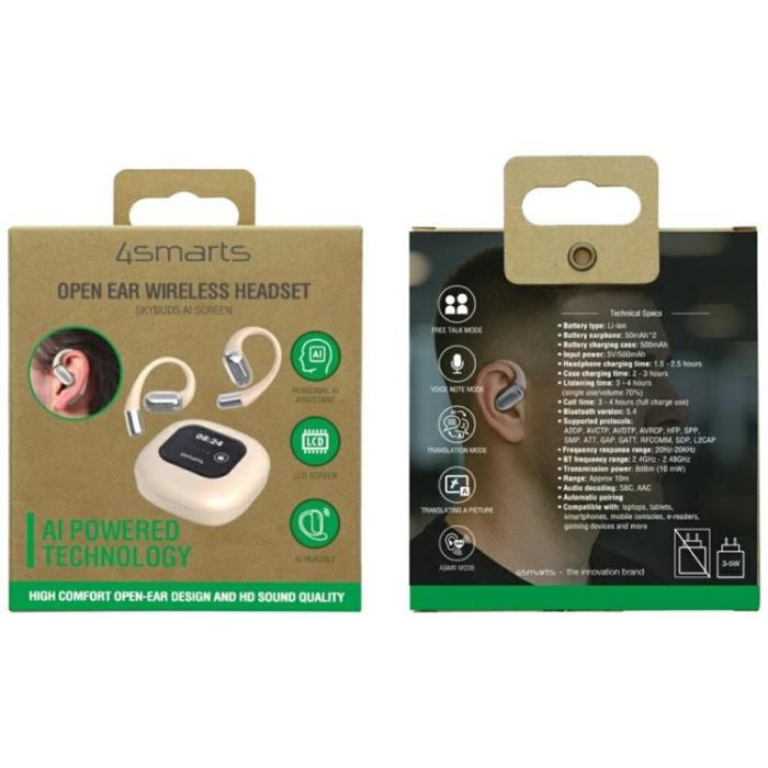 4smarts - 4smarts In-Ear Hörlurar Trådlösa OWS SkyBuds med AI-Skärm - Beige