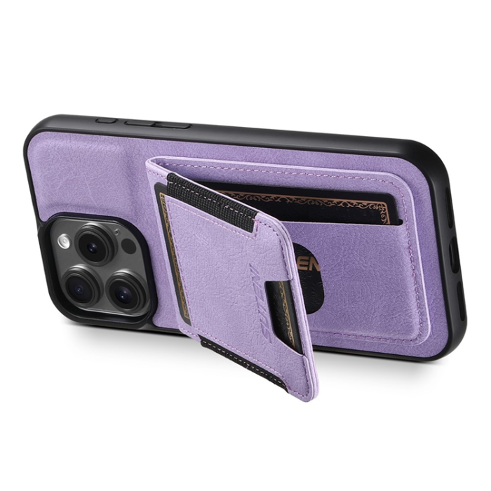 SUTENI - SUTENI iPhone 16 Pro Mobilskal Korthållare Litchi Läder - Lila