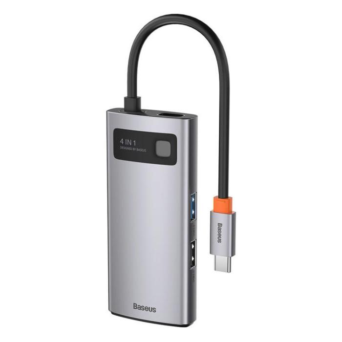 BASEUS - Baseus 4in1 Multifunktionell HUB USB-C 100 W - Grå