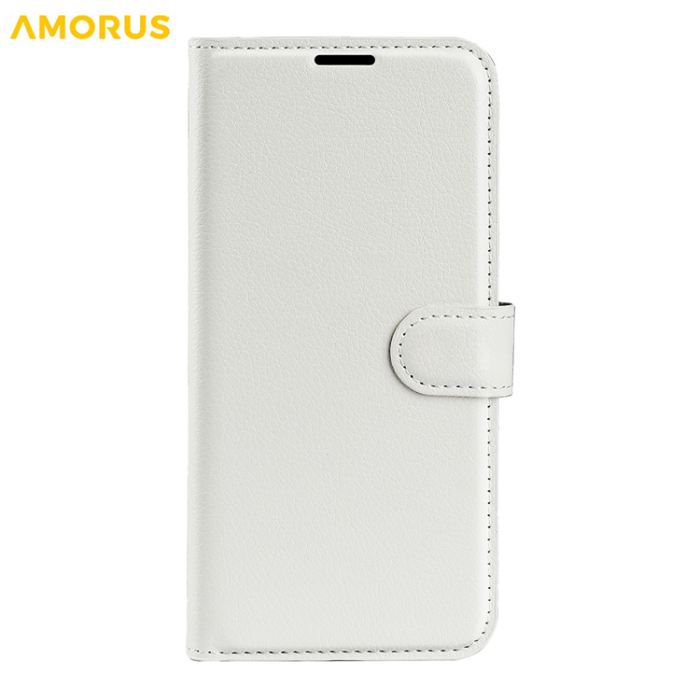 Amorus - AMORUS iPhone 17 Pro Plånboksfodral Flipstativ Litchi - Vit