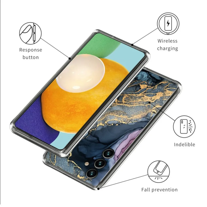 Taltech - Galaxy A14 5G/4G Mobilskal Marmordesign - Guld/Grå