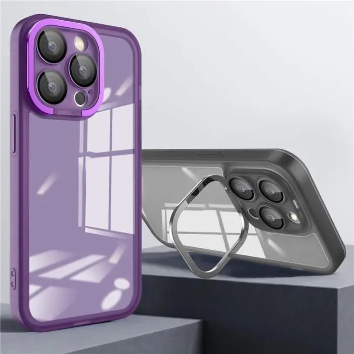 OEM - iPhone 15 Pro Max Mobilskal Electroplating Kickstand - Vit