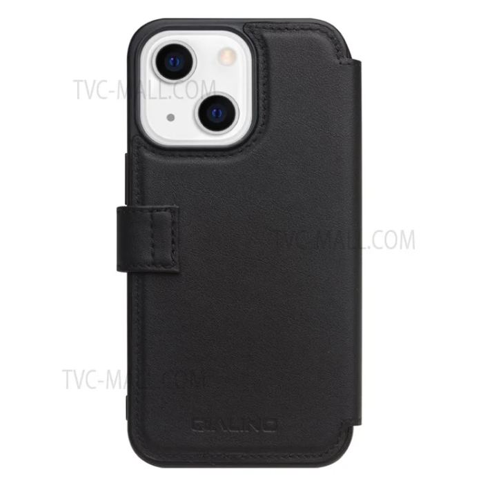 QIALINO - Qialino iPhone 13 Mini Plånboksfodral Cowhide Läder - Svart
