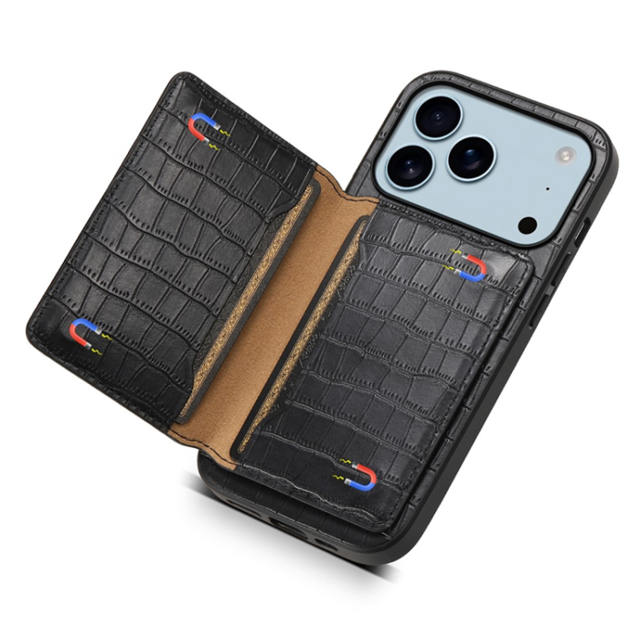 A-One Brand - iPhone 17 Pro Mobilskal Korthållare Crocodile - Svart