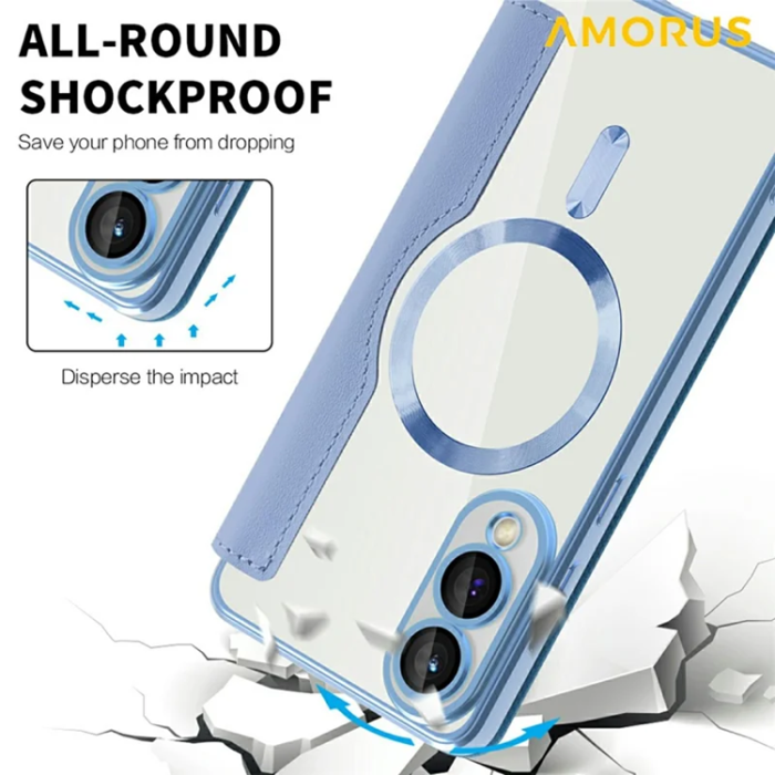 Amorus - Amorus Galaxy S25 Edge Plånboksfodral Magsafe RFID - Blå