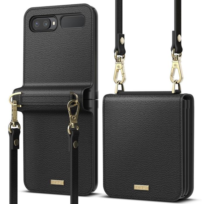 UTGATT1 - Ringke Genuine Leather Skal Flap Shoulder Strap Samsung Galaxy Z Flip - Svart