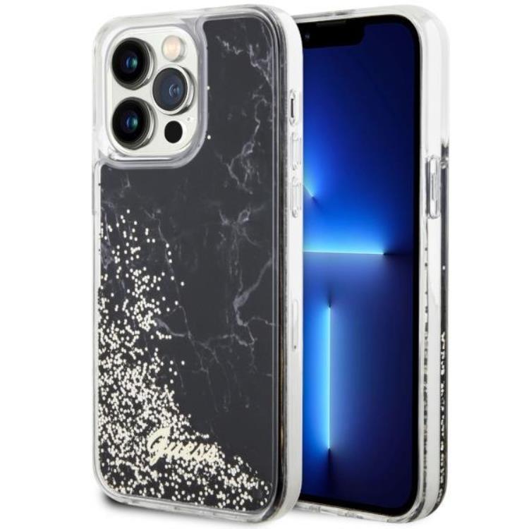 Guess iPhone 14 Pro Mobilskal Liquid Glitter Marble - Svart | 2353 | AlltMobil