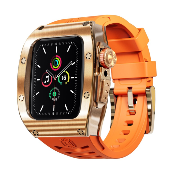 Shelbox - Shellbox Apple Watch 44mm Armband Silikon Metal - Orange/Rosa