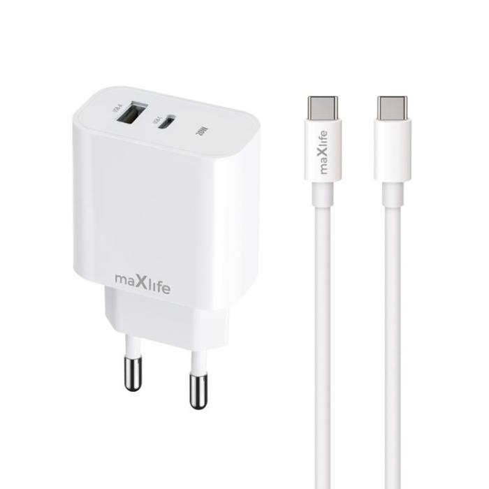 Maxlife - Maxlife Väggladdare USB/USB-C 20W med USB-C/USB-C Kabel QC PD