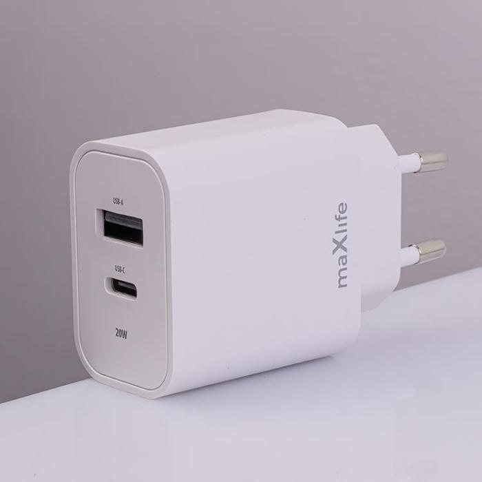Maxlife - Maxlife Väggladdare USB/USB-C 20W med USB-C/USB-C Kabel QC PD