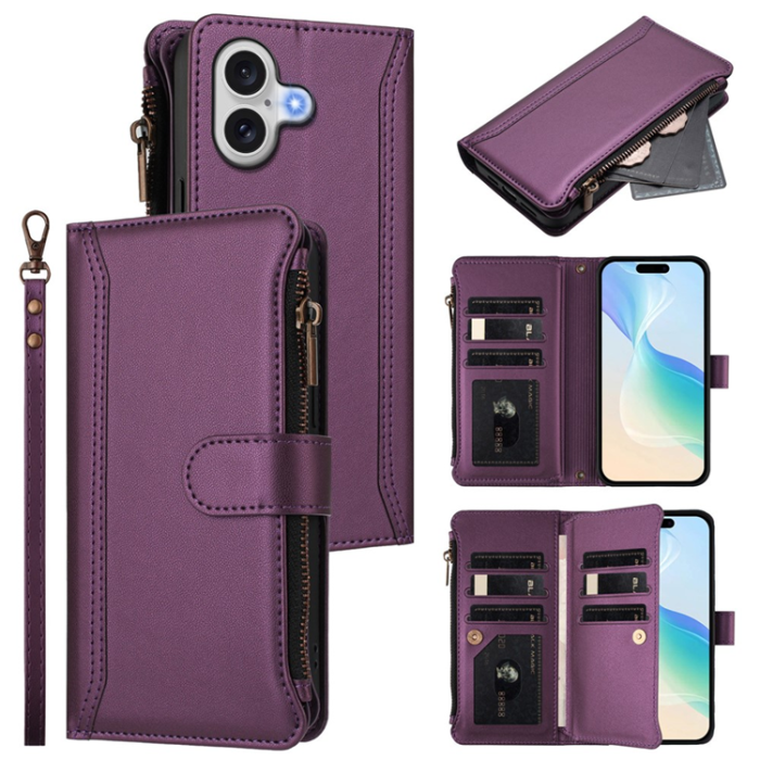A-One Brand - iPhone 17 Plånboksfodral Zipper Med Rem - Lila