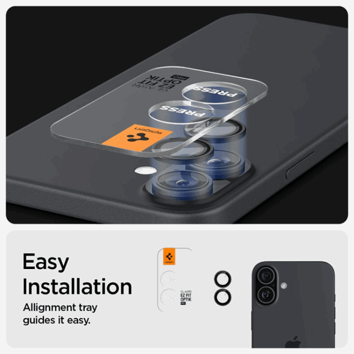 Spigen - [2-Pack] Spigen iPhone 16/16 Plus Kameralinsskydd Härdat glas EZ Fit