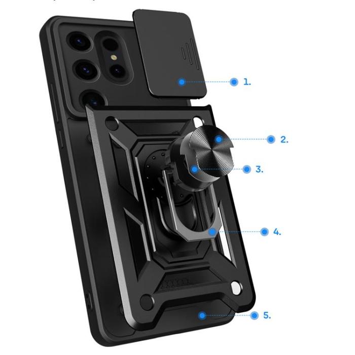 OEM - Galaxy S24 Ultra Mobilskal Hybrid Armor Camshield - Svart