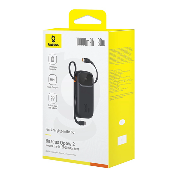 BASEUS - Baseus Powerbank 10000 mAh 30W USB-C QPow 2 - Svart